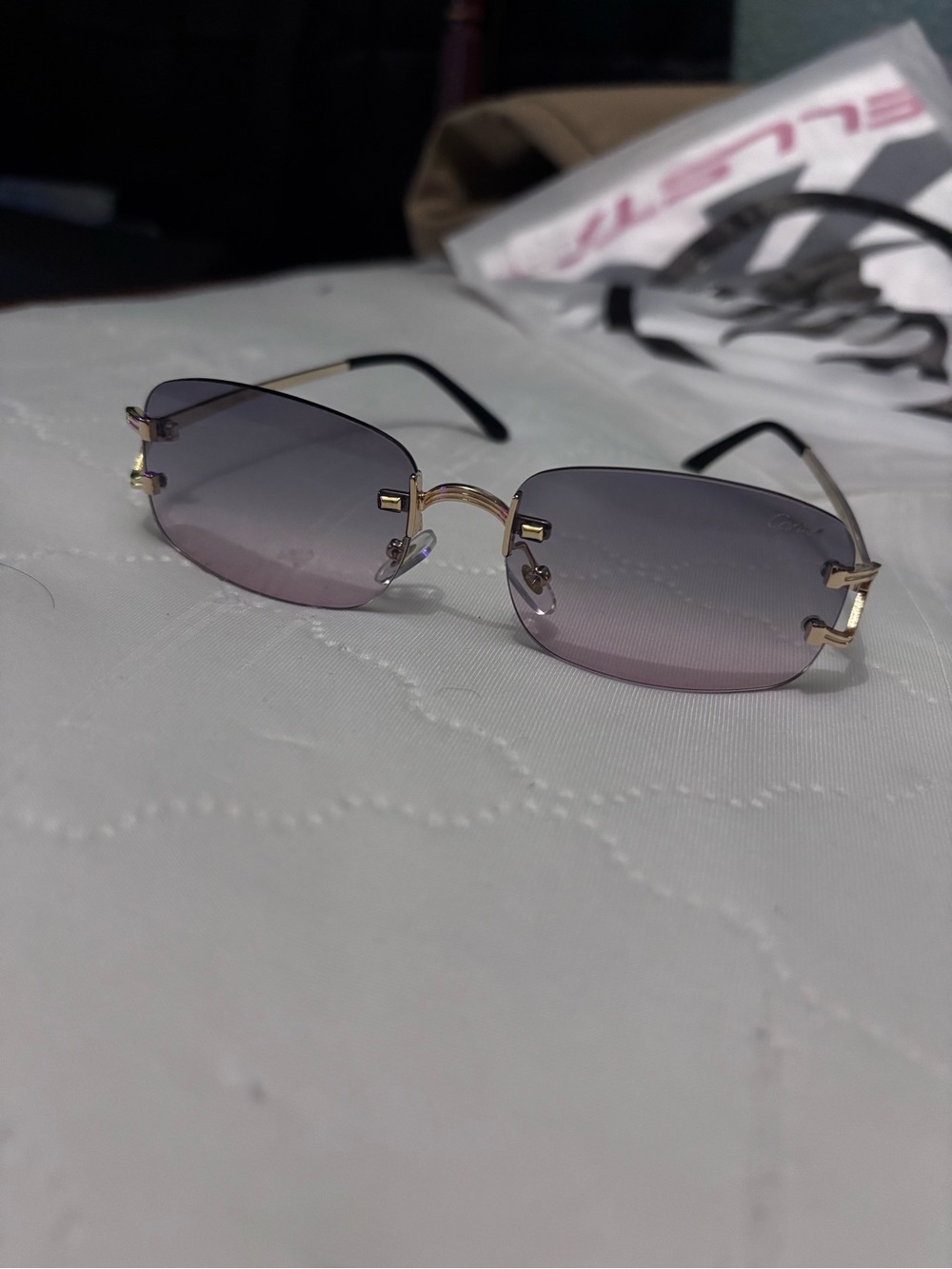 Cartier Designer Gold Rim Purple Gradient Rimless Sunglasses - Picture 1 of 5